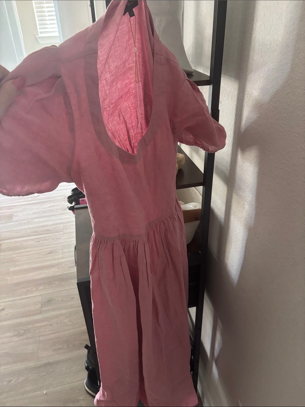 Women’s  Pink linem Summer Dress with Short Puff Sleeves
